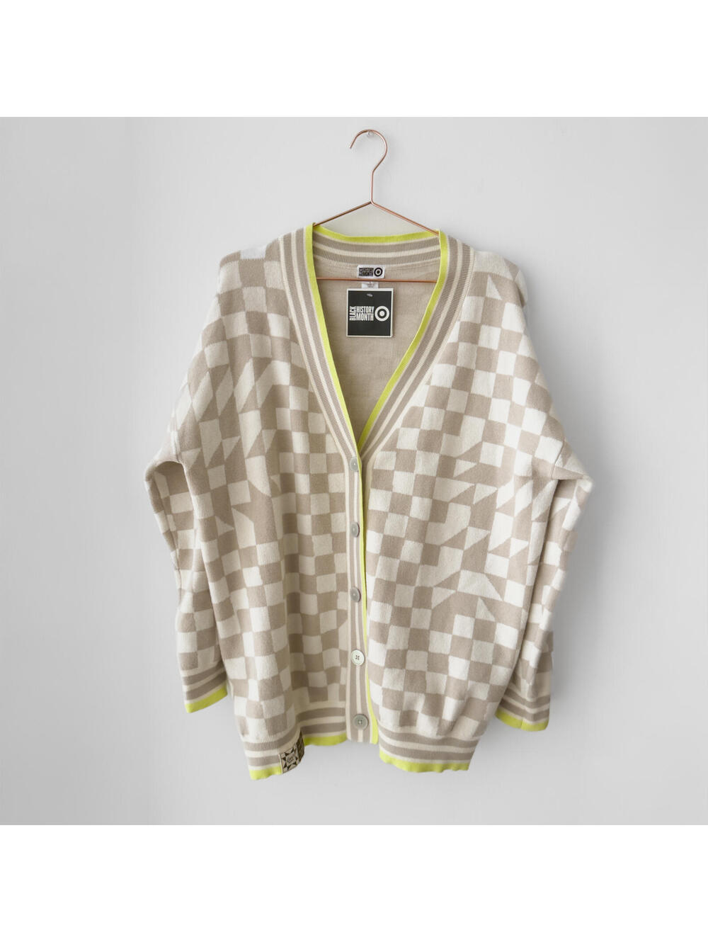 NWT Gee's Bend Cream Checker Jacquard Button-Front Cardigan Size L